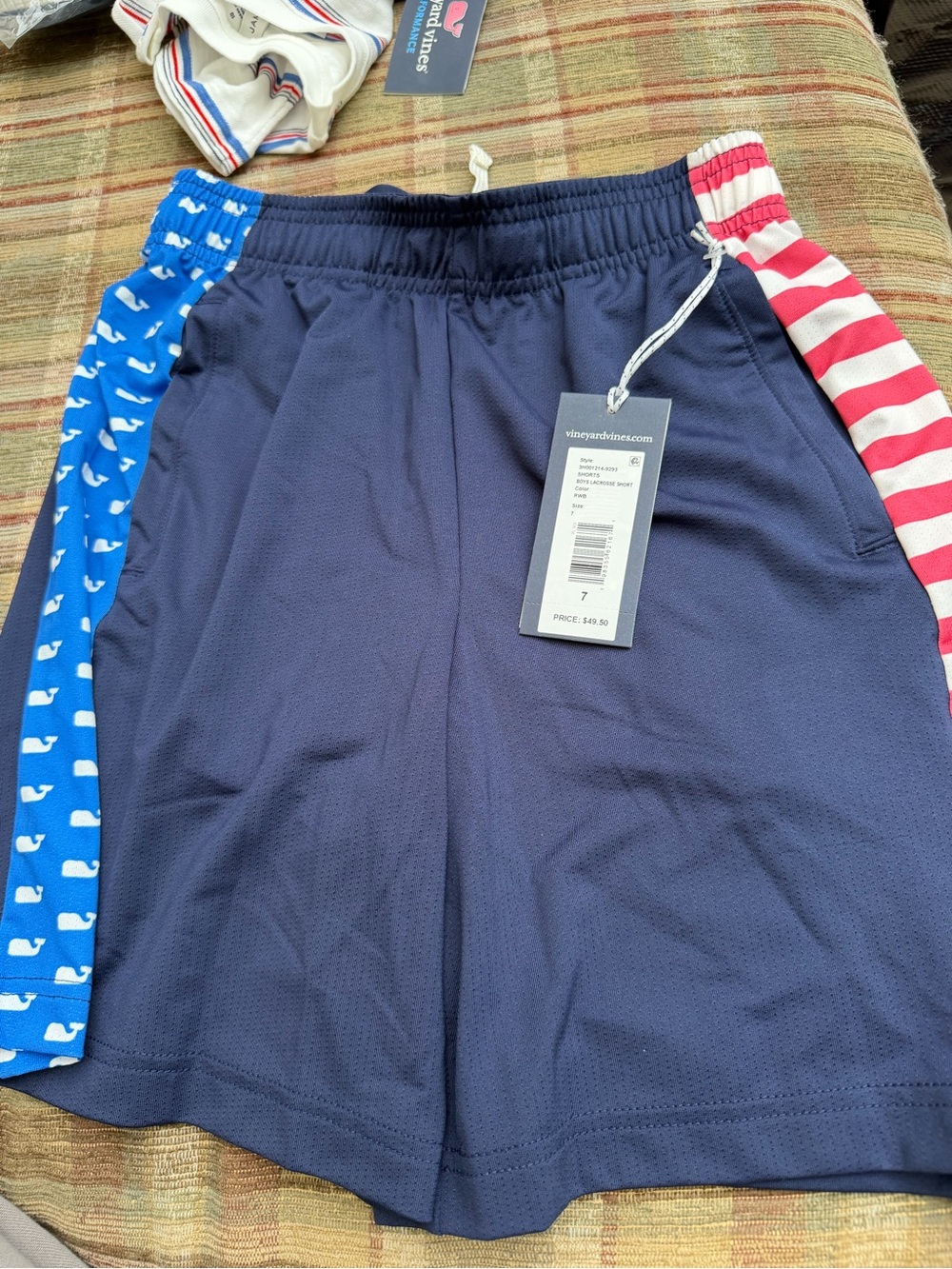 Vineyard Vines Navy Shorts with Red & White Striped Panel
